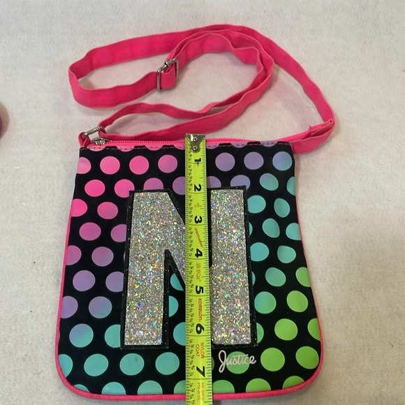 Justice Lot of 2 Girls Purses Crossbody Pink Sequins Barbie Initial Letter N - Picture 6 of 15